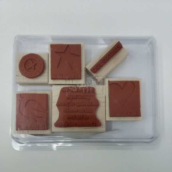 Stampin Up WISHING YOU Set of 6 Wood Rubber Stamps 2006 Stamping Up Peace Love - Picture 5 of 12